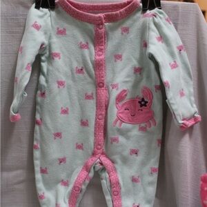 Carter's NB just one you Pink Crab onesie with Footies and hand covers